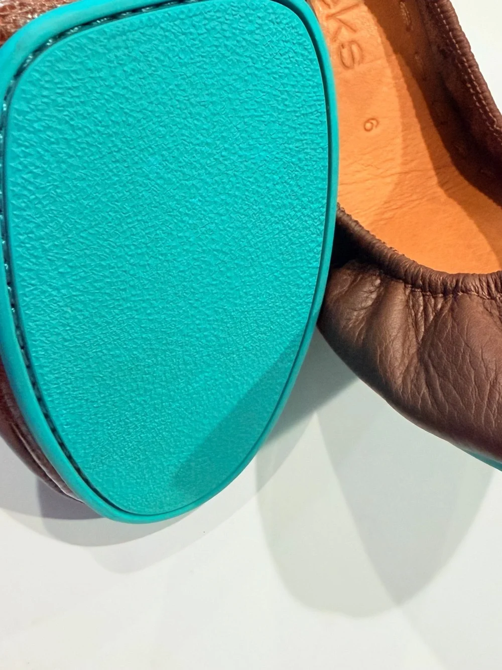 Tieks Kids Brown Leather Ballet Flats with Teal Pull Tab